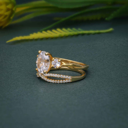 Ensembles d'anneaux de mariage de mariée en diamant cultivé en laboratoire, coupe ovale à trois pierres Infinity