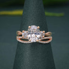 Infinity Three Stone Oval Cut Lab Grown Diamond Bridal Wedding Ring Sets - JBR Jeweler
