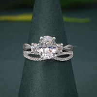 Infinity Three Stone Oval Cut Lab Grown Diamond Bridal Wedding Ring Sets
