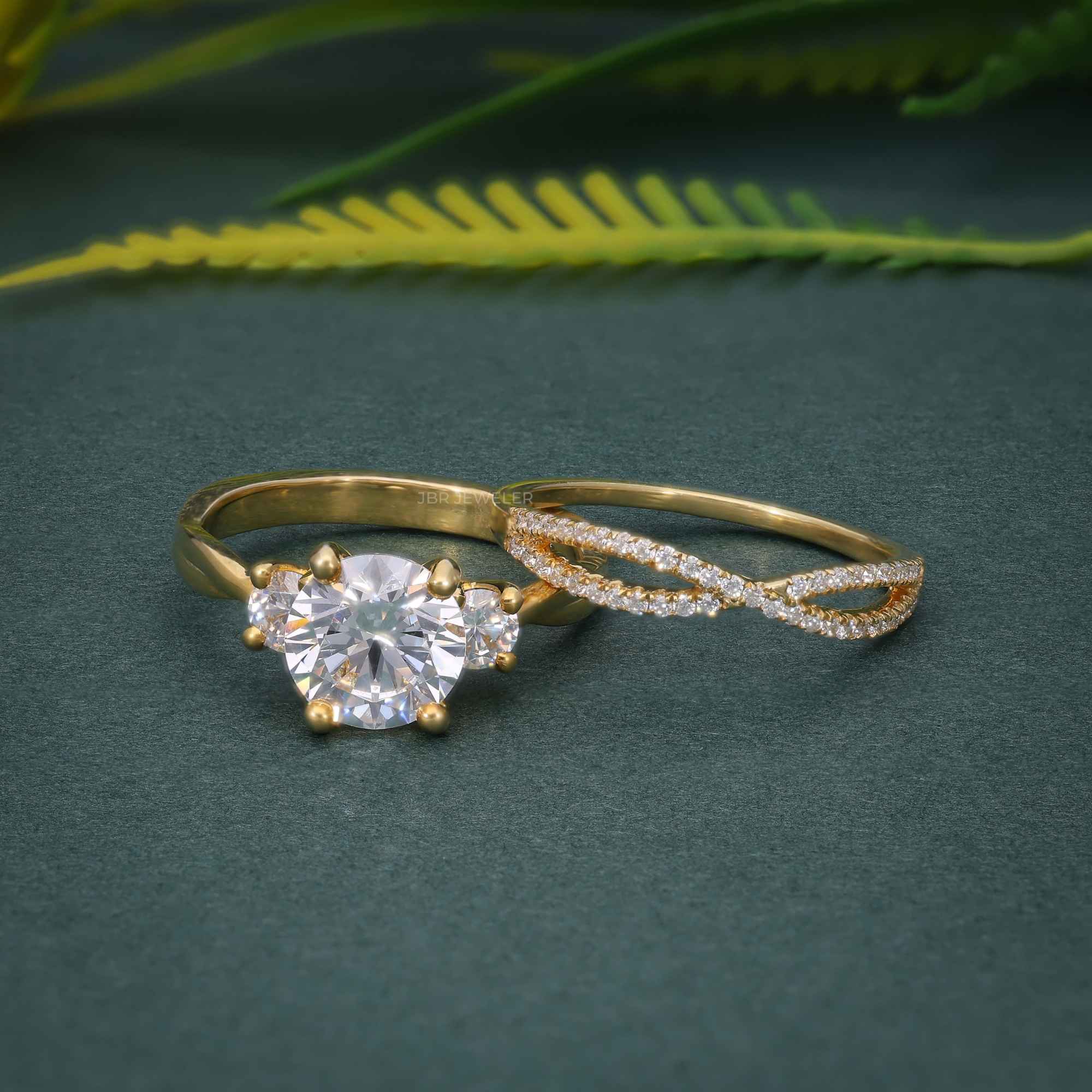 Infinity Three Stone Round Lab Grown Diamond Bridal Wedding Ring Sets