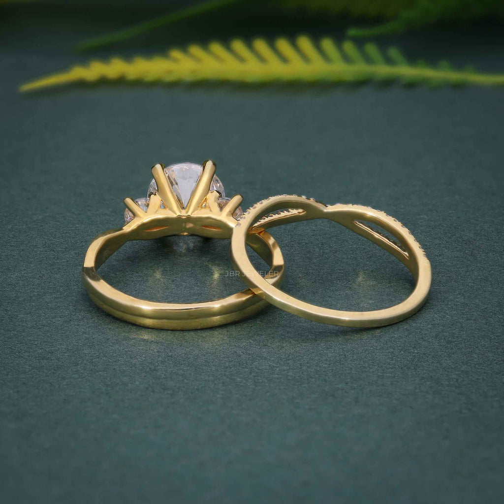 Infinity Three Stone Round Lab Grown Diamond Bridal Wedding Ring Sets