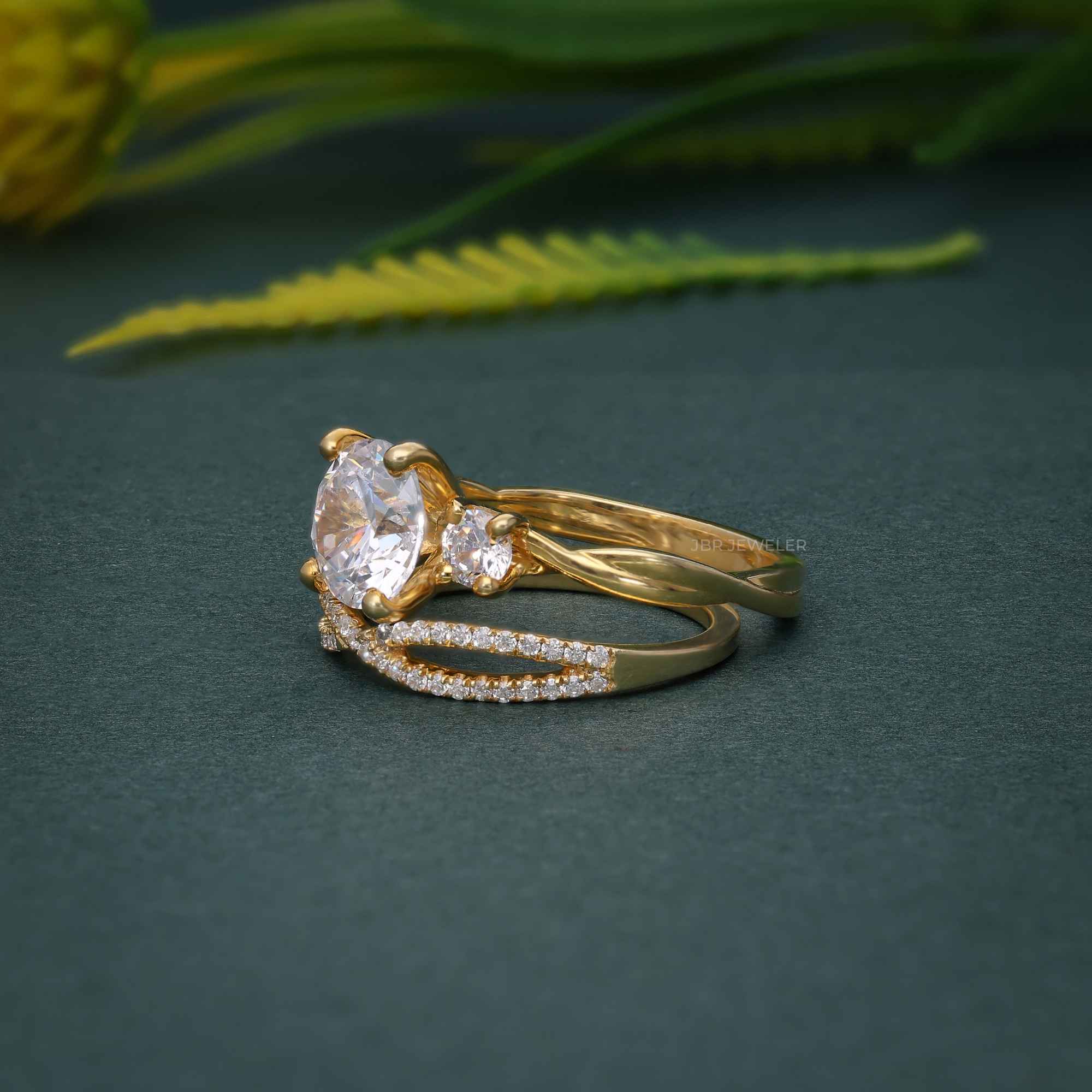 Infinity Three Stone Round Moissanite Diamond Bridal Wedding Ring Sets - JBR Jeweler