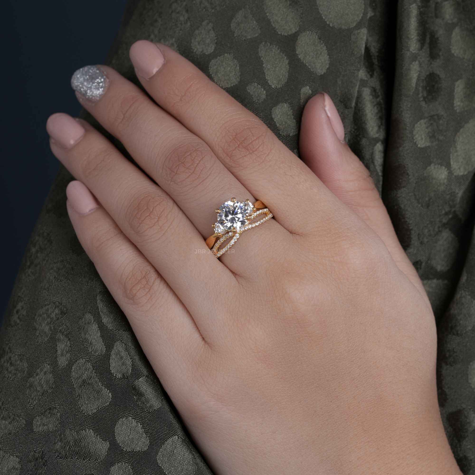 Infinity Three Stone Round Moissanite Diamond Bridal Wedding Ring Sets - JBR Jeweler