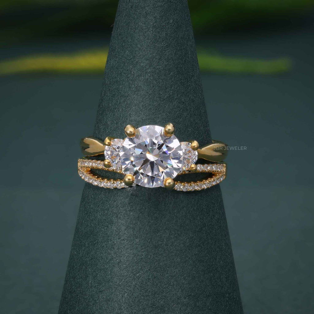 Infinity Three Stone Round Lab Grown Diamond Bridal Wedding Ring Sets