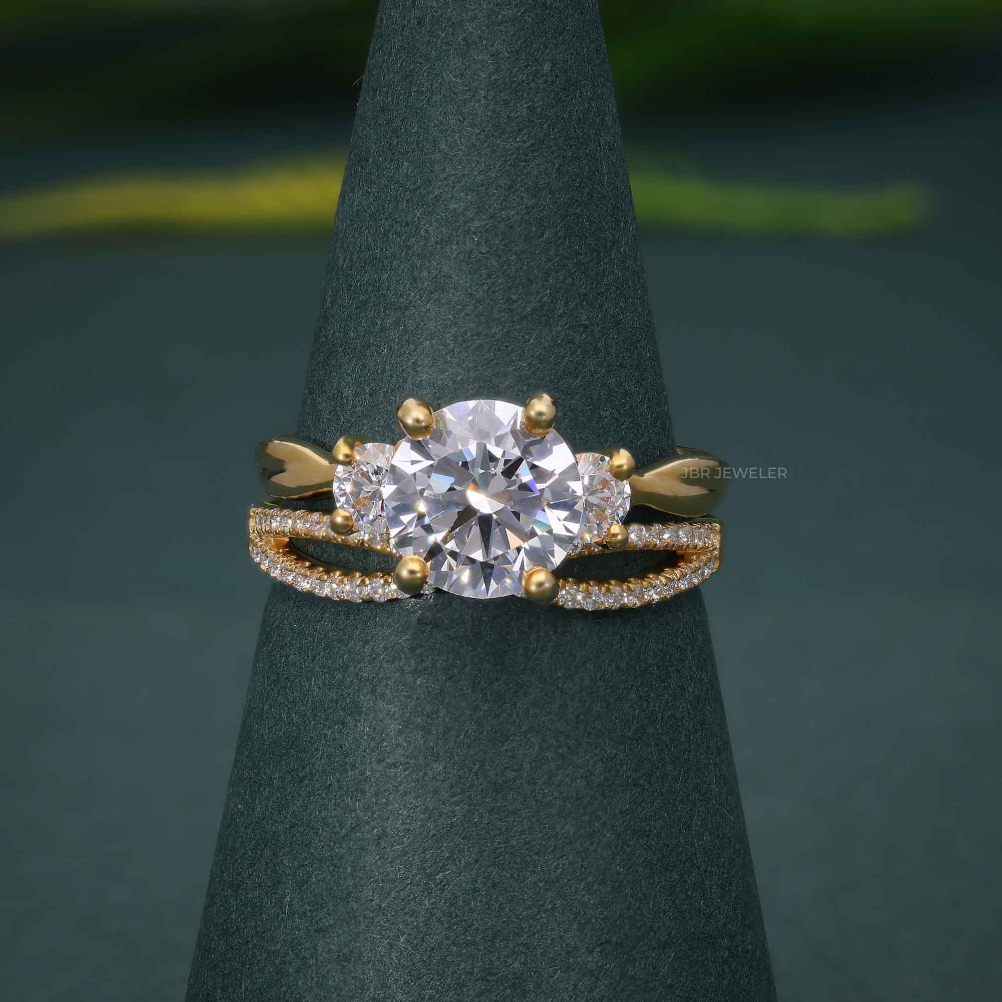 Infinity Three Stone Round Lab Grown Diamond Bridal Wedding Ring Sets