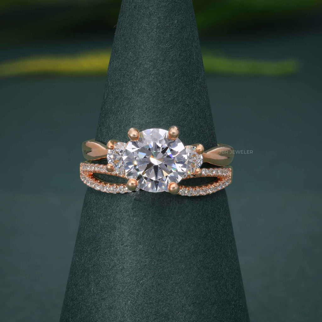 Infinity Three Stone Round Lab Grown Diamond Bridal Wedding Ring Sets