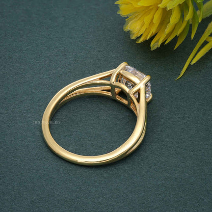 Bague solitaire à diamants cultivés en laboratoire, tige fendue, taille coussin