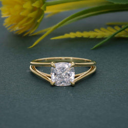 Bague solitaire à diamants cultivés en laboratoire, tige fendue, taille coussin