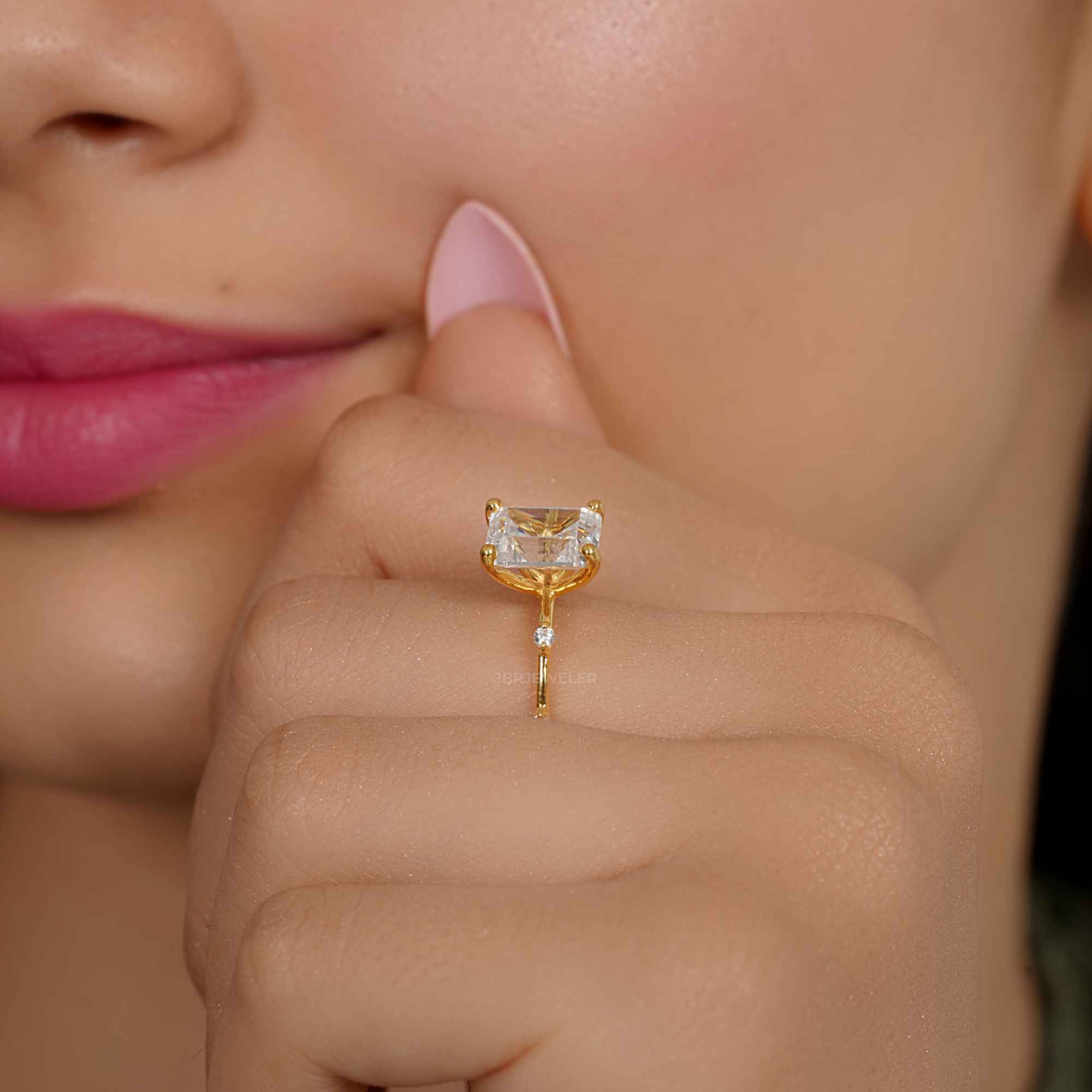 Knife edge Emerald Cut Moissanite Diamond Engagement Ring - JBR Jeweler