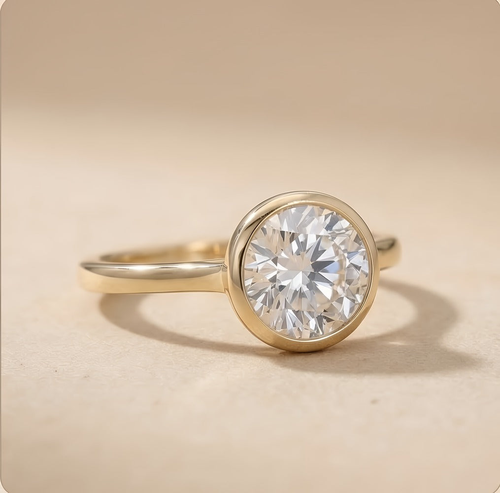 Lab diamond wedding ring bezel set side profile