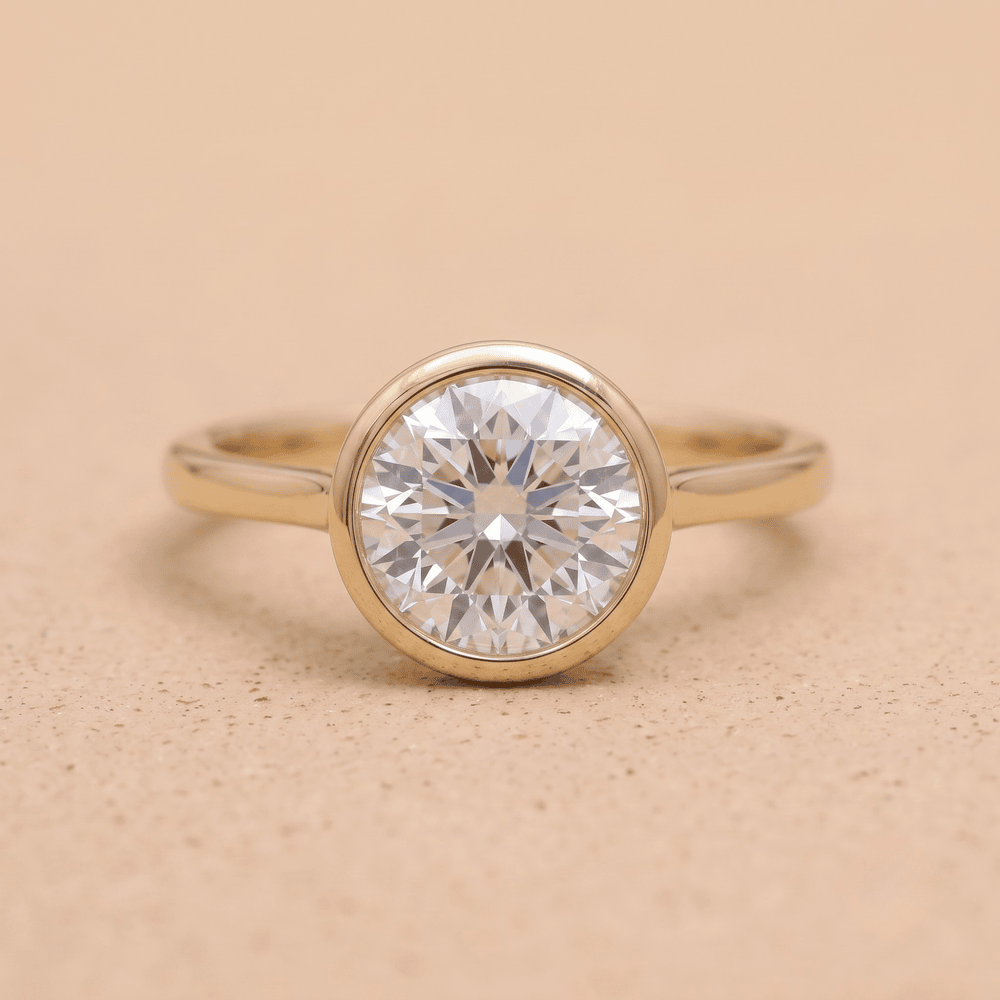 Lab diamond round bezel wedding ring front view