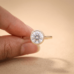 Round bezel lab diamond ring worn on hand