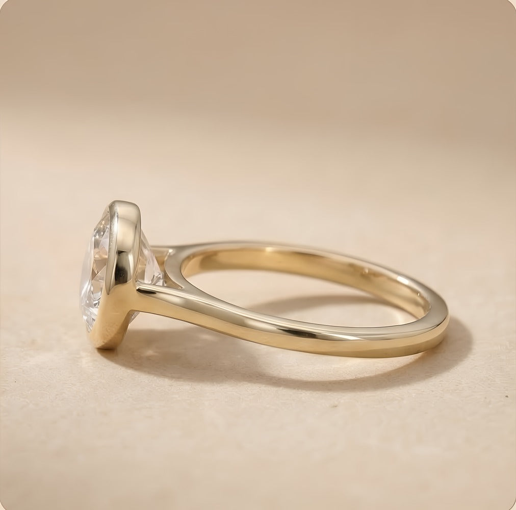 Lab diamond wedding ring bezel set side profile