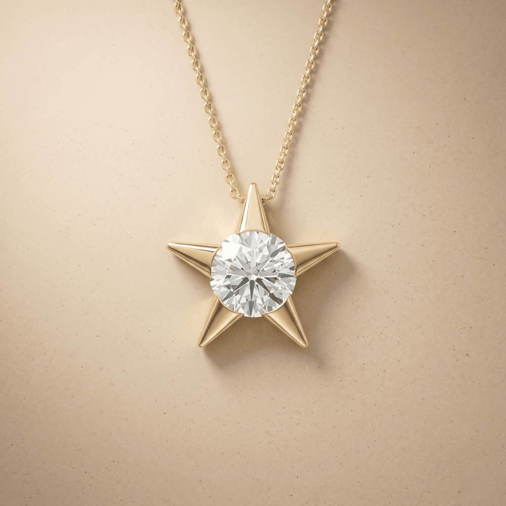 Lab Diamond Star Pendant Necklace in 14K Gold Celestial Jewelry