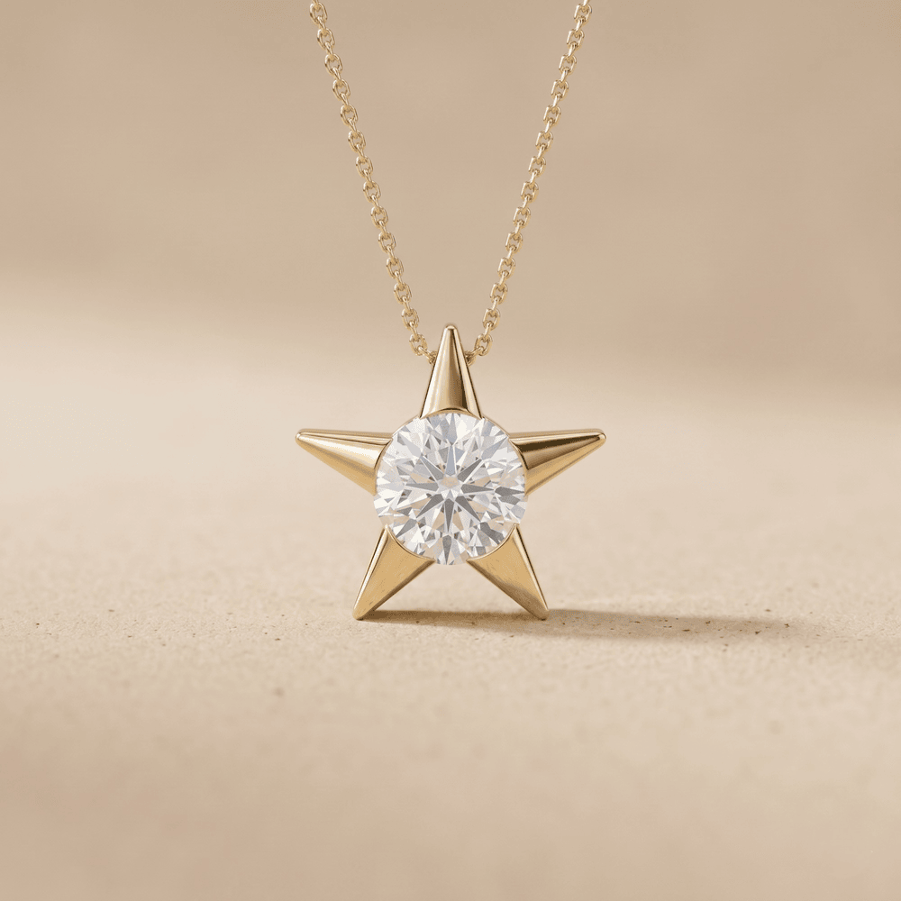 Lab Diamond Star Pendant Necklace in 14K Gold Celestial Jewelry