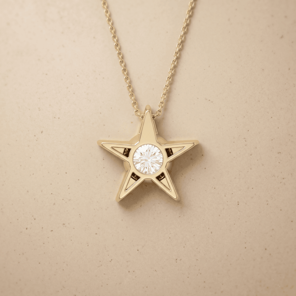 Lab Diamond Star Pendant Necklace in 14K Gold Celestial Jewelry