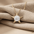 Lab Diamond Star Pendant Necklace in 14K Gold Celestial Jewelry