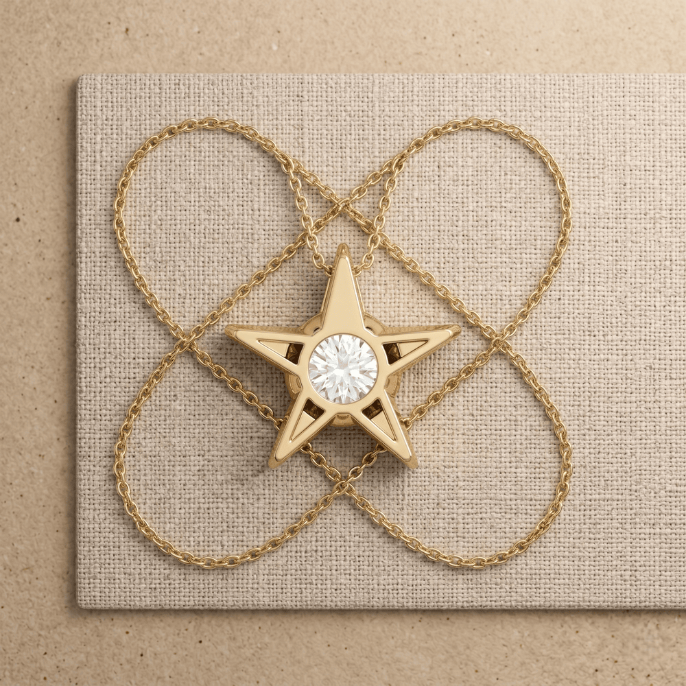 Lab Diamond Star Pendant Necklace in 14K Gold Celestial Jewelry