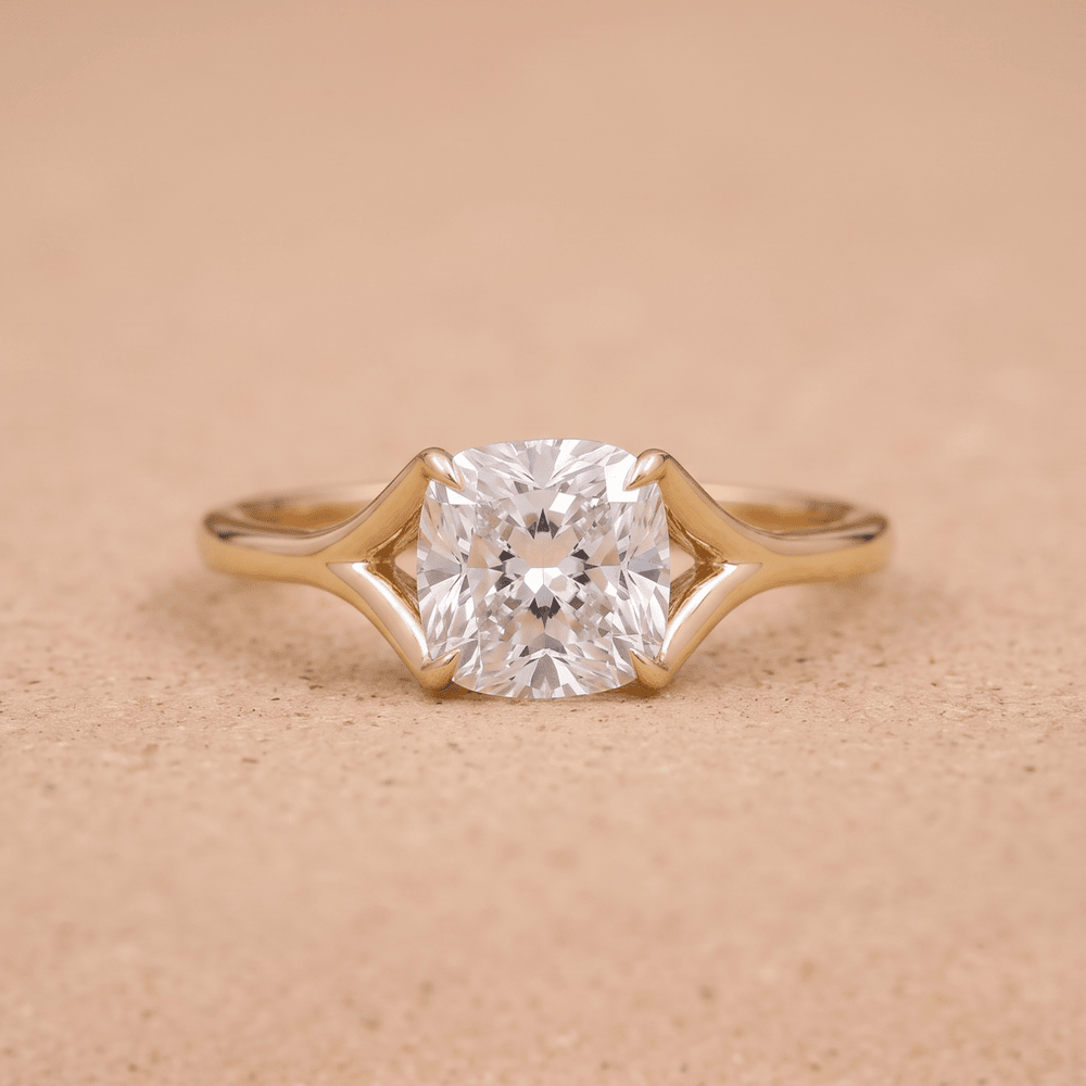 Revealed solitaire cushion lab grown diamond engagement ring