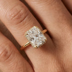Radiant hidden halo bridal ring worn on hand