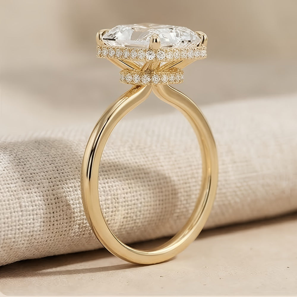 Radiant hidden halo lab grown diamond bridal jewelry ring