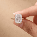 Radiant cut hidden halo ring for bridal jewelry