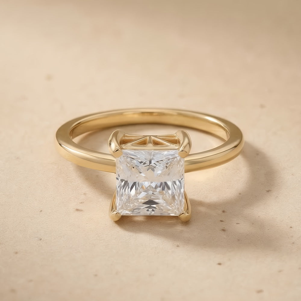 Princess cut art deco engagement ring front view