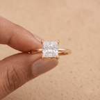 Art deco lab grown diamond ring worn on hand