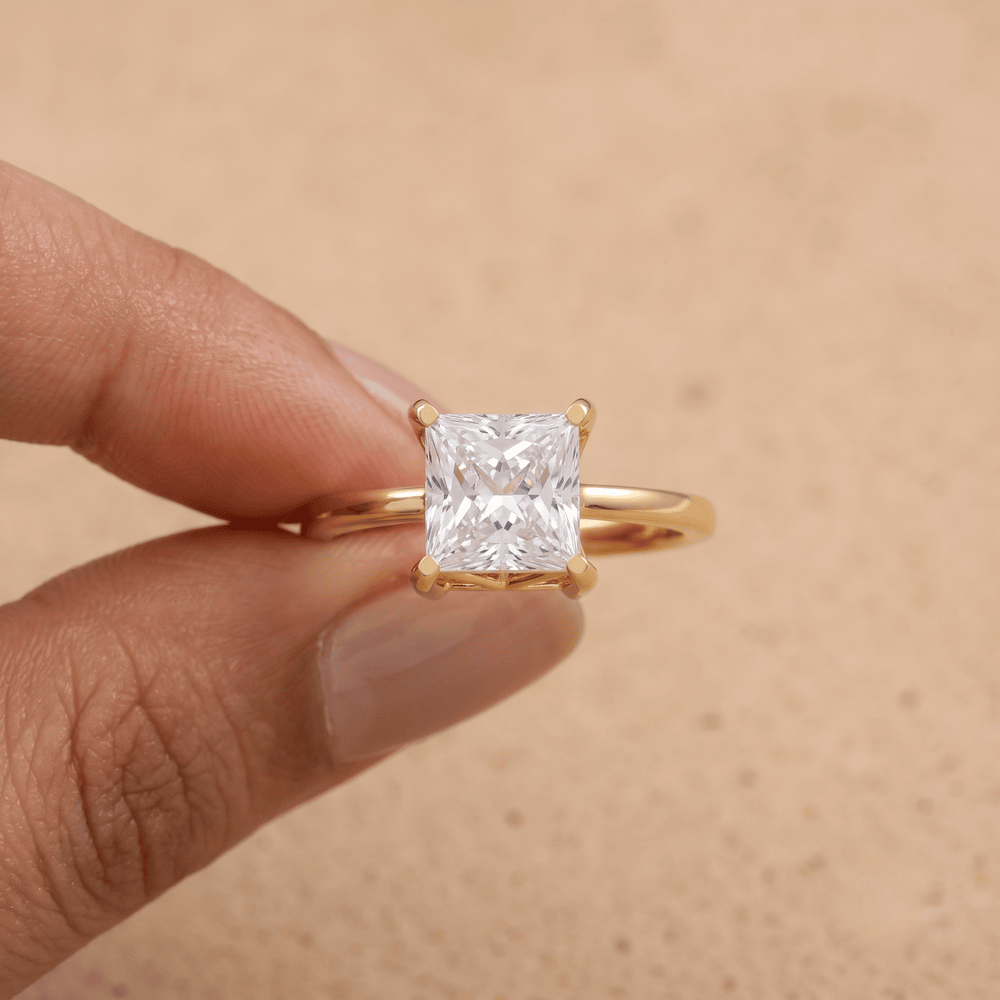 Art deco lab grown diamond ring worn on hand