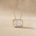 Lab Grown Emerald Diamond Pendant 14K Gold Bezel 