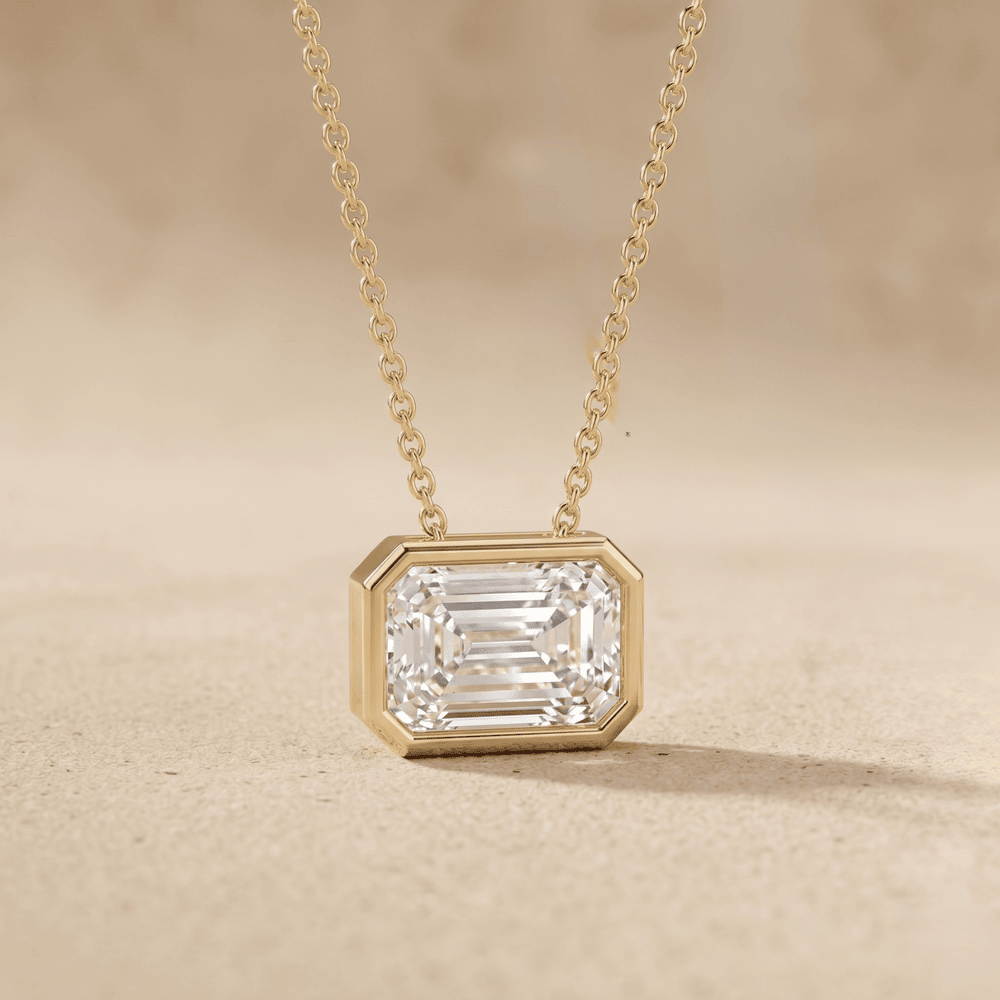 Lab Grown Emerald Diamond Pendant 14K Gold Bezel 
