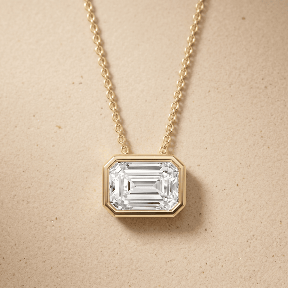 Lab Grown Emerald Diamond Pendant 14K Gold Bezel 