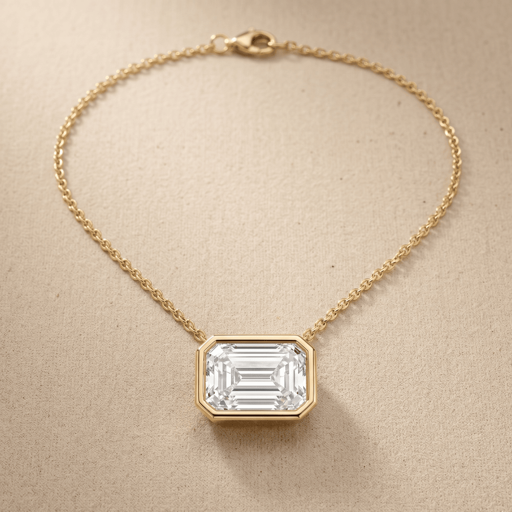 Lab Grown Emerald Diamond Pendant 14K Gold Bezel 