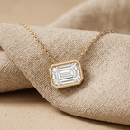 Lab Grown Emerald Diamond Pendant 14K Gold Bezel 