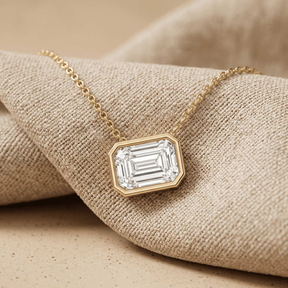 Lab Grown Emerald Diamond Pendant 14K Gold Bezel 