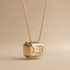 Lab Grown Emerald Diamond Pendant 14K Gold Bezel 