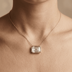 Emerald Lab Diamond Bezel Solitaire Pendant Unique Necklace