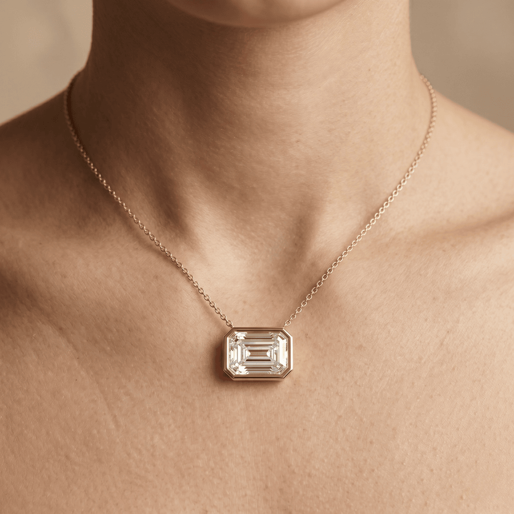 Emerald Lab Diamond Bezel Solitaire Pendant Unique Necklace