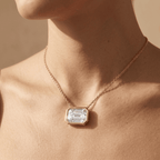 Lab Grown Emerald Diamond Pendant 14K Gold Bezel 