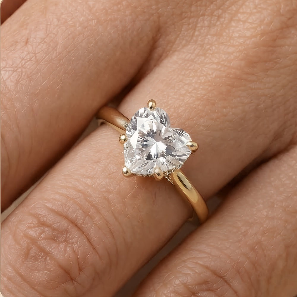Bride gift heart cut diamond ring macro shot