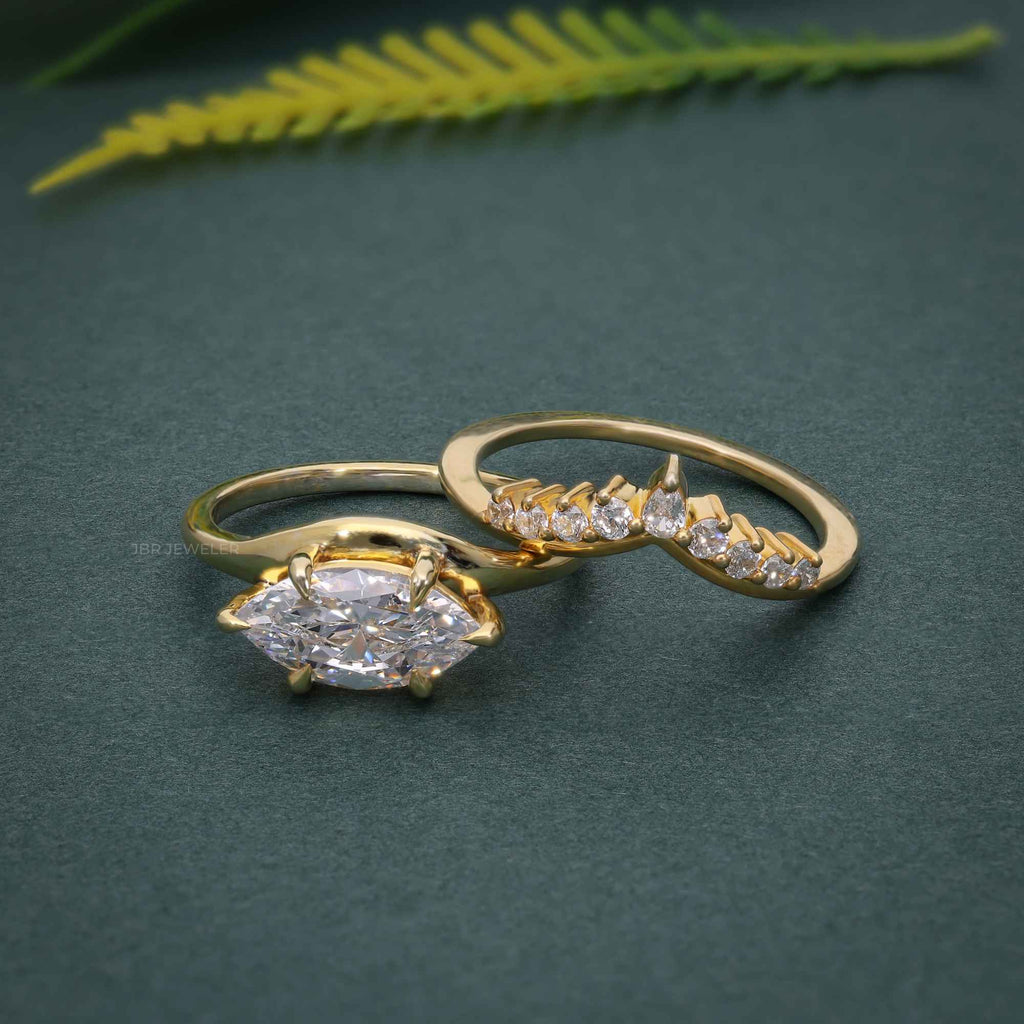 Lab Grown Marquise Cut Diamond Wedding Bridal Ring with Curved Band - JBR Jeweler