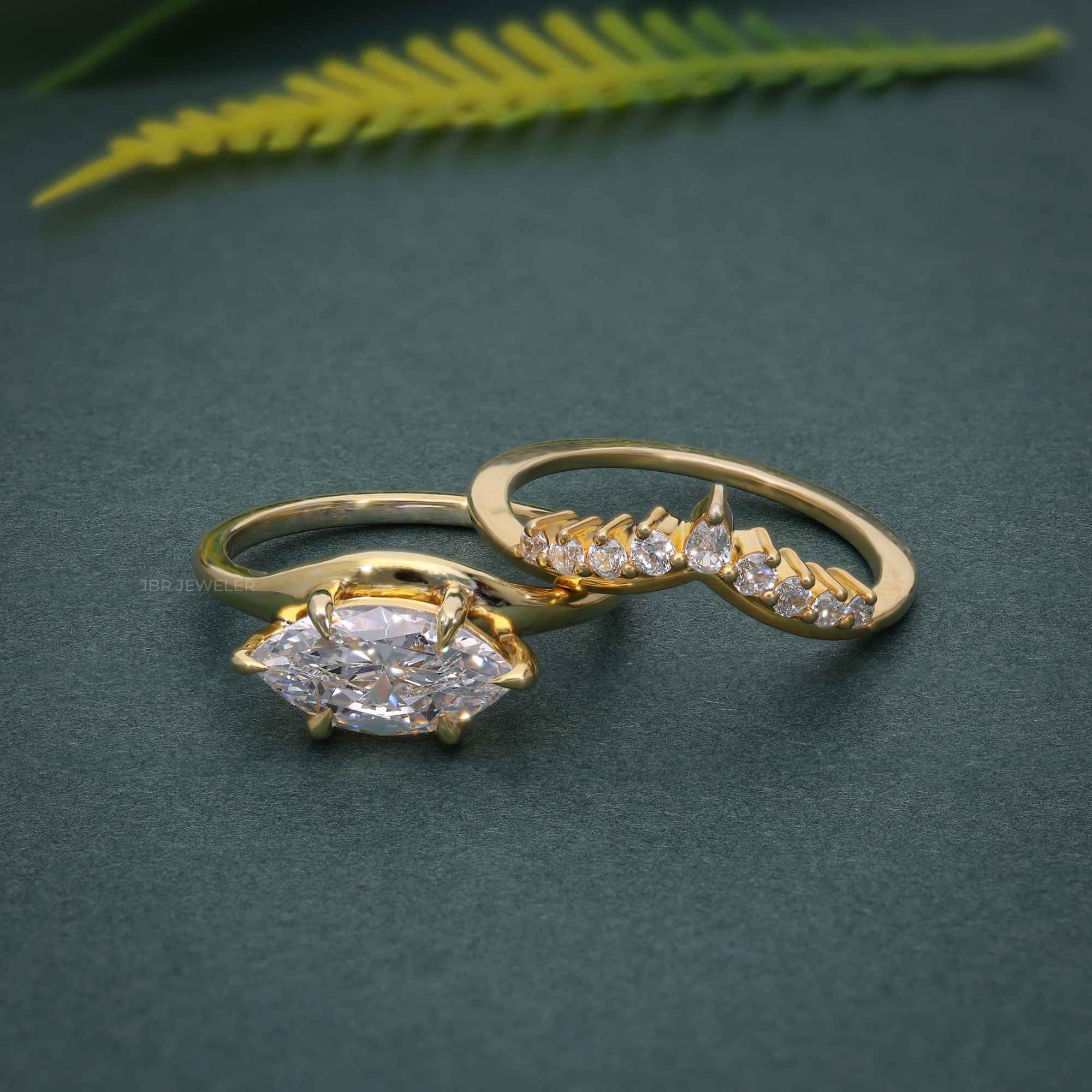 Lab Grown Marquise Cut Diamond Wedding Bridal Ring with Curved Band - JBR Jeweler