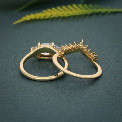 Bague de mariage en diamant taille marquise cultivée en laboratoire avec bande incurvée