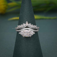 Moissanite Marquise Cut Diamond Wedding Bridal Ring with Curved Band