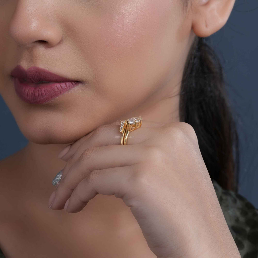 Lab Grown Marquise Cut Diamond Wedding Bridal Ring with Curved Band - JBR Jeweler