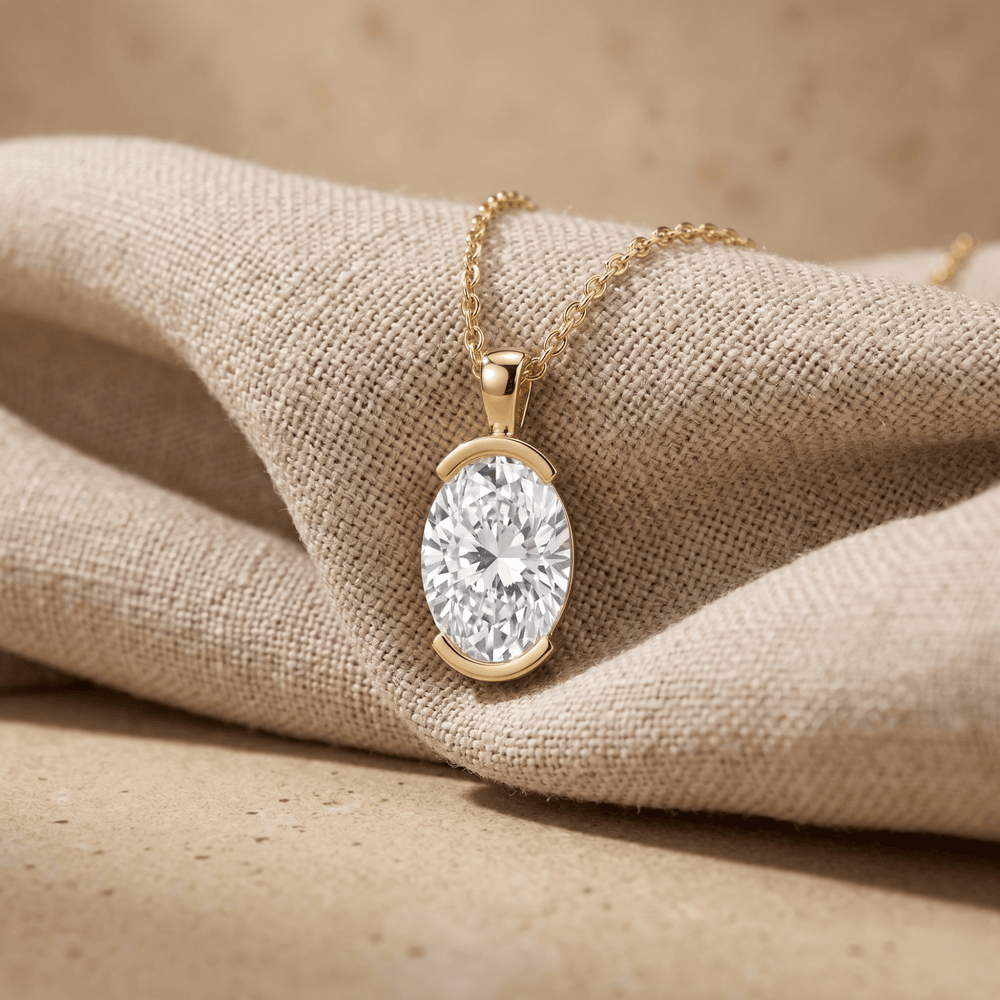 Lab Grown Oval Diamond Pendant Necklace Solitaire