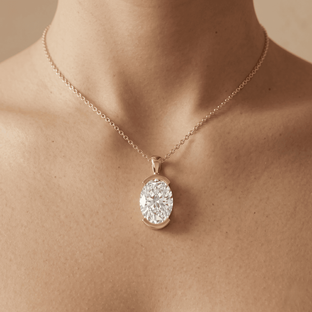 Lab Grown Oval Diamond Pendant Necklace Solitaire