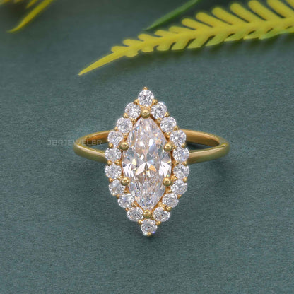 Lotus Halo Marquise Lab Grown Diamant-Verlobungsring