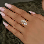 Lotus Halo Marquise Moissanite Diamond Engagement Ring - JBR Jeweler