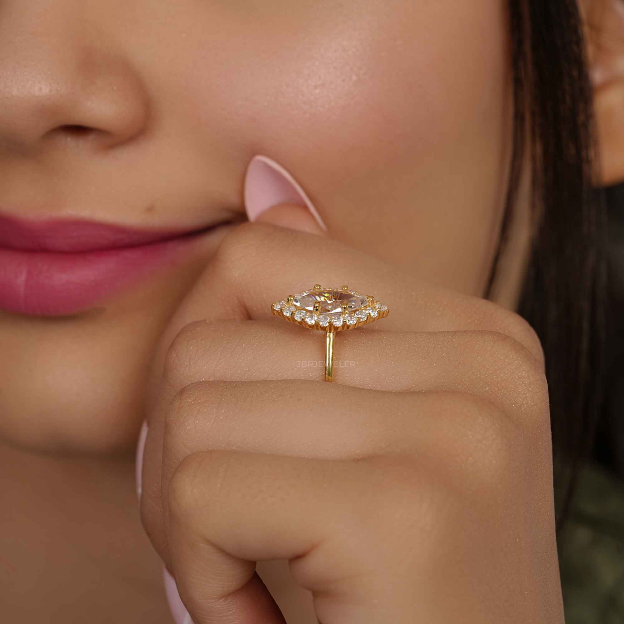 Lotus Halo Marquise Moissanite Diamond Engagement Ring - JBR Jeweler